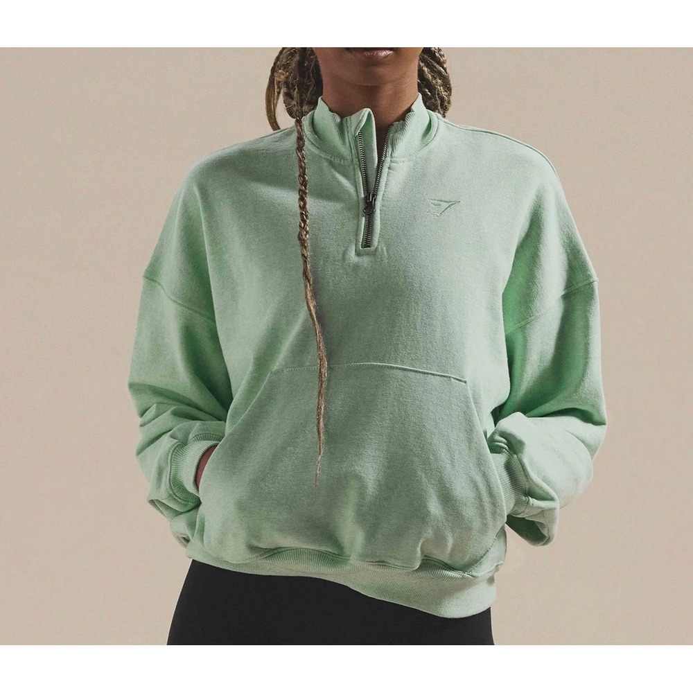 Gymshark 1/4 Zip Pullover Women XS Mint Green Rest Day Sweatshirt